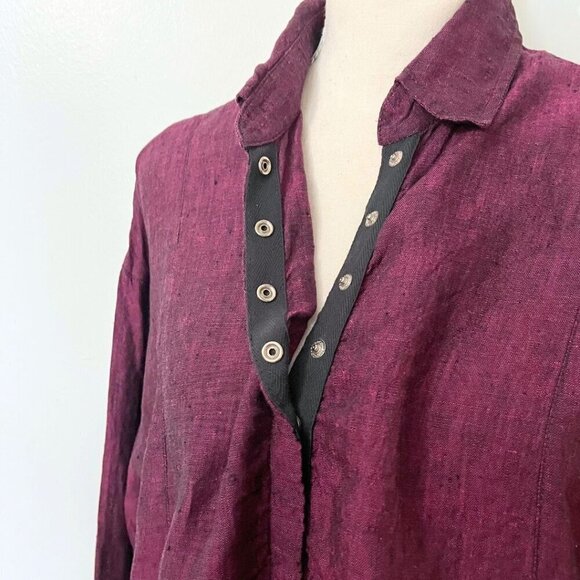 SOUTH STREET LINEN PLUM PURPLE LINEN TUNIC BUTTON DOWN SHIRT - S - Picture 6 of 11